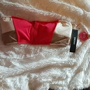 NWT DKNY bandeau color‎ block coral